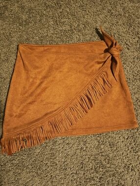 SHEIN Rust Orange Fringe Tie-Side Skort